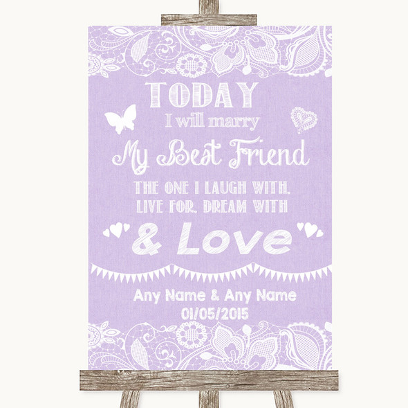 Lilac Burlap & Lace Today I Marry My Best Friend Customised Wedding Sign