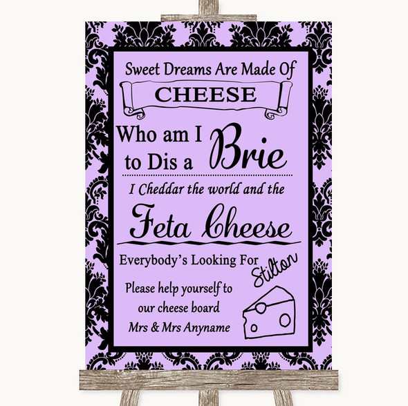 Lilac Damask Cheese Board Song Customised Wedding Sign