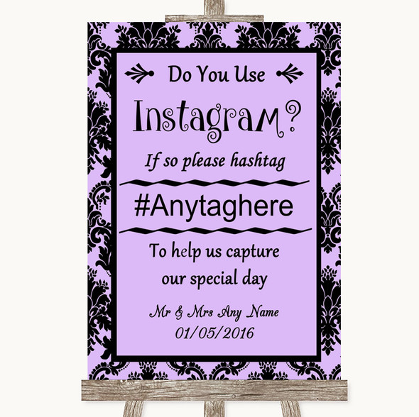 Lilac Damask Instagram Photo Sharing Customised Wedding Sign