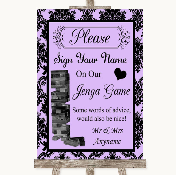 Lilac Damask Jenga Guest Book Customised Wedding Sign