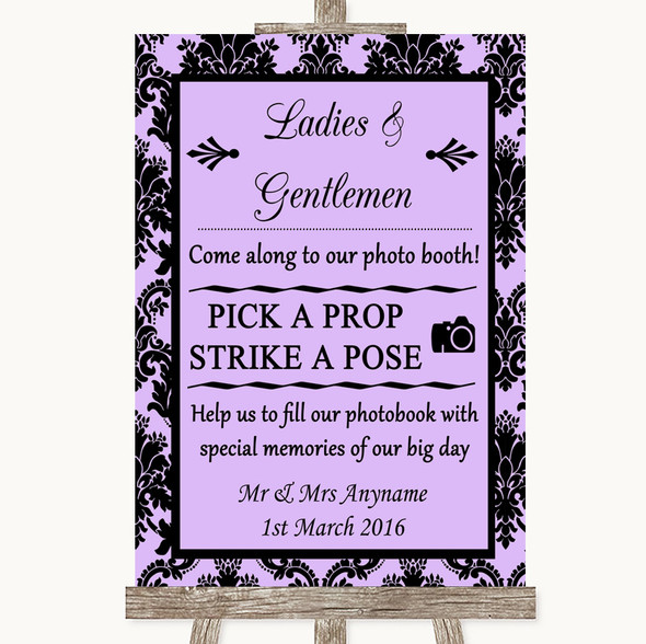 Lilac Damask Pick A Prop Photobooth Customised Wedding Sign