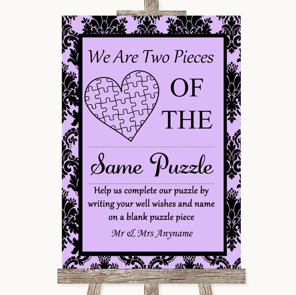 Lilac Damask Puzzle Piece Guest Book Customised Wedding Sign