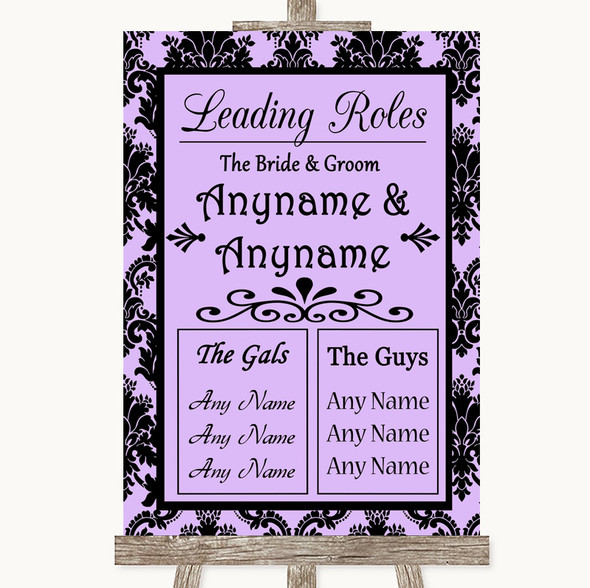 Lilac Damask Who's Who Leading Roles Customised Wedding Sign