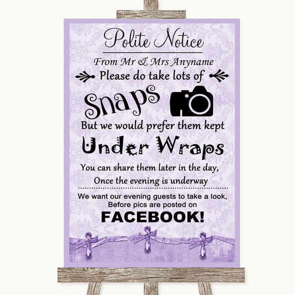 Lilac Shabby Chic Don't Post Photos Facebook Customised Wedding Sign