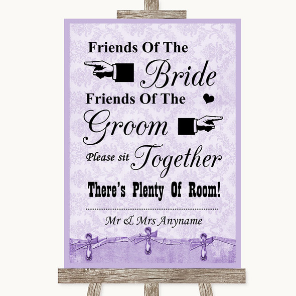 Lilac Shabby Chic Friends Of The Bride Groom Seating Customised Wedding Sign