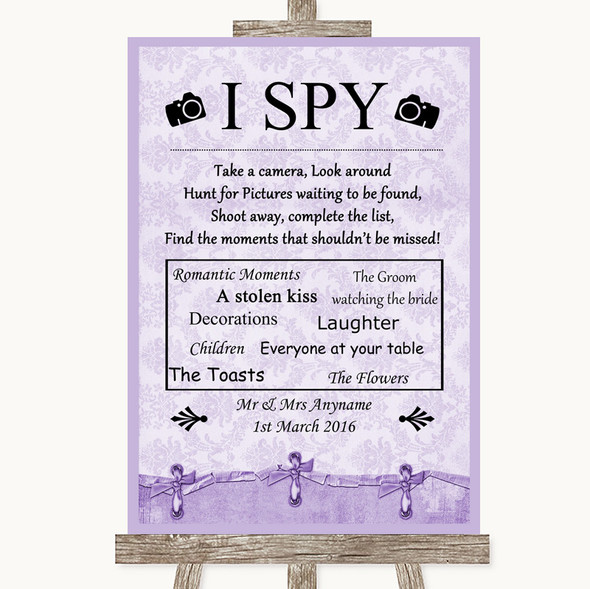 Lilac Shabby Chic I Spy Disposable Camera Customised Wedding Sign