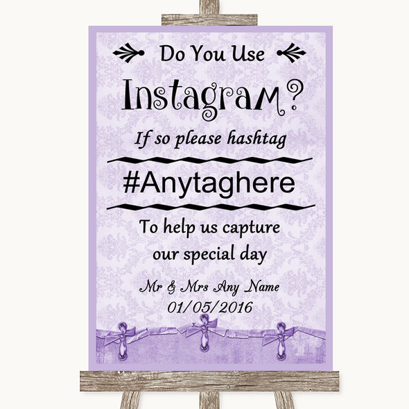 Lilac Shabby Chic Instagram Photo Sharing Customised Wedding Sign