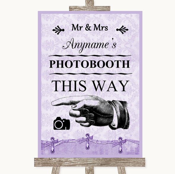 Lilac Shabby Chic Photobooth This Way Left Customised Wedding Sign