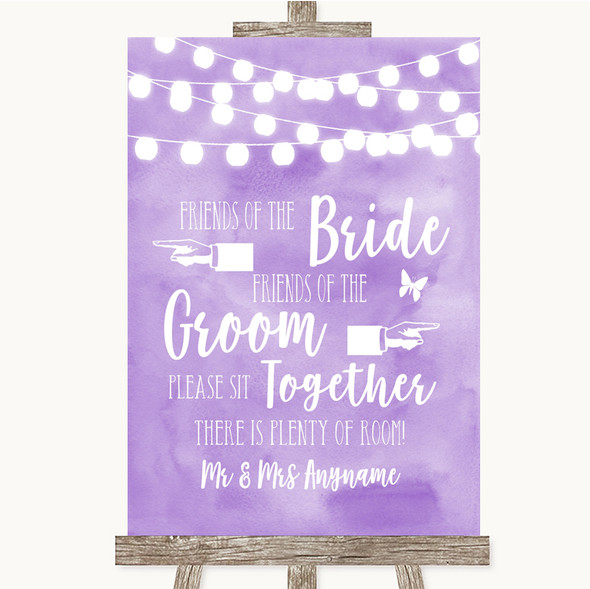 Lilac Watercolour Lights Friends Of The Bride Groom Seating Wedding Sign