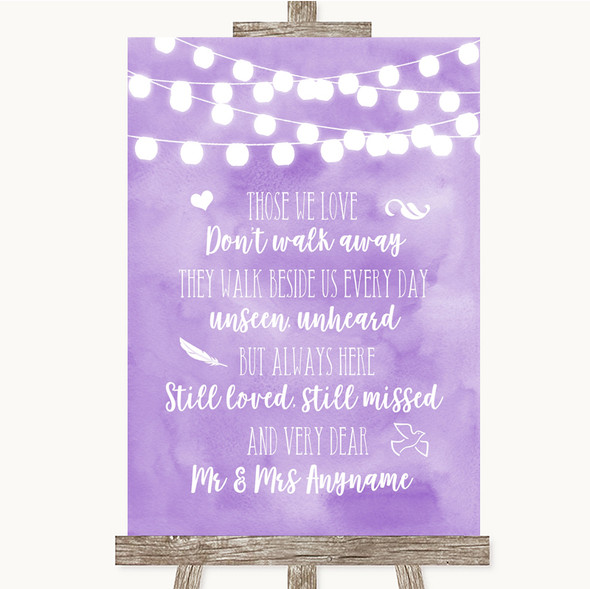 Lilac Watercolour Lights In Loving Memory Customised Wedding Sign