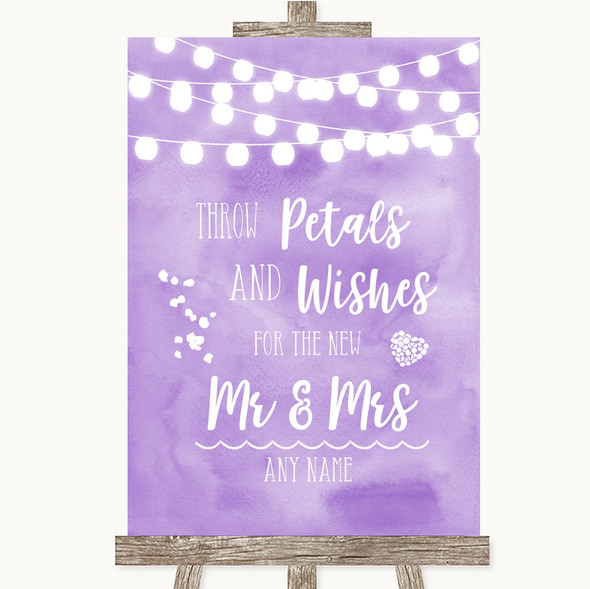 Lilac Watercolour Lights Petals Wishes Confetti Customised Wedding Sign