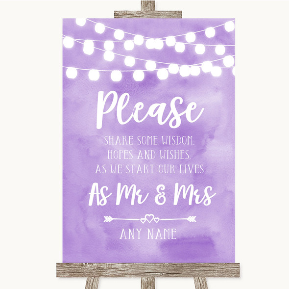 Lilac Watercolour Lights Share Your Wishes Customised Wedding Sign