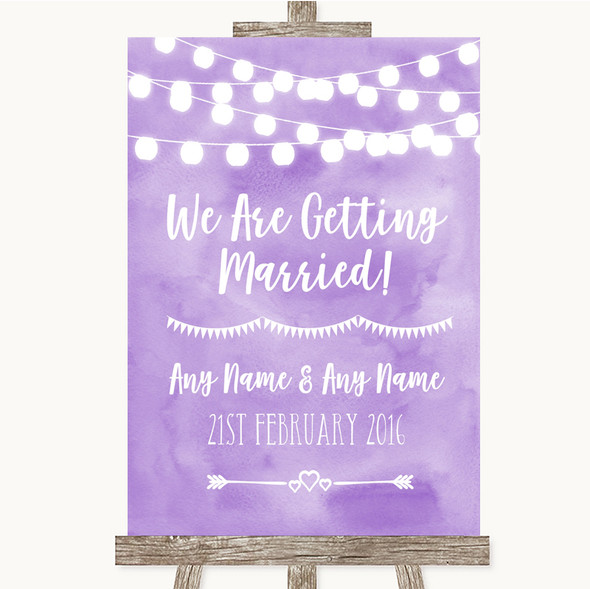 Lilac Watercolour Lights We Are Getting Married Customised Wedding Sign