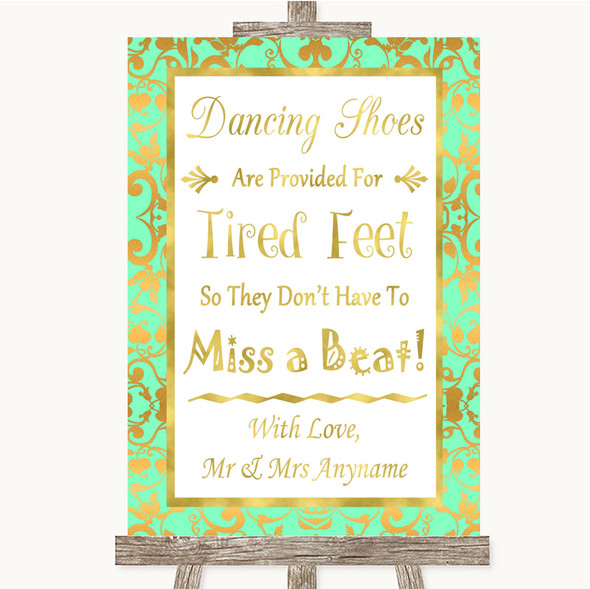 Mint Green & Gold Dancing Shoes Flip-Flop Tired Feet Customised Wedding Sign