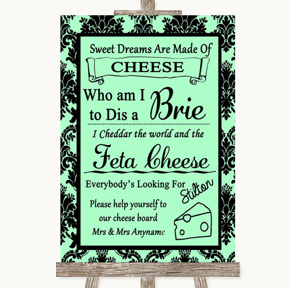 Mint Green Damask Cheese Board Song Customised Wedding Sign