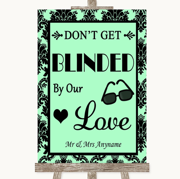 Mint Green Damask Don't Be Blinded Sunglasses Customised Wedding Sign