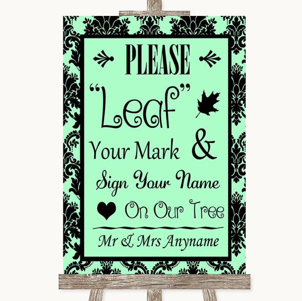 Mint Green Damask Fingerprint Tree Instructions Customised Wedding Sign