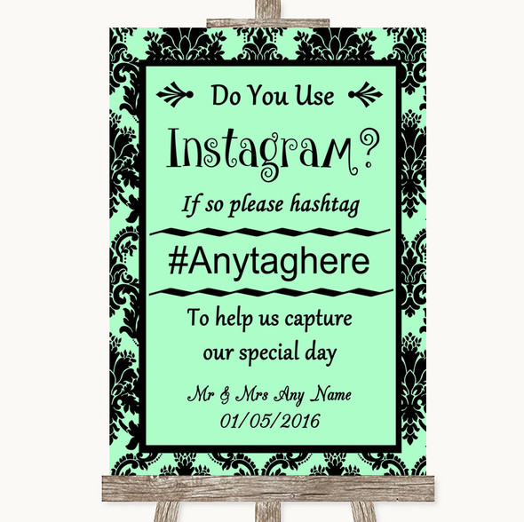 Mint Green Damask Instagram Photo Sharing Customised Wedding Sign