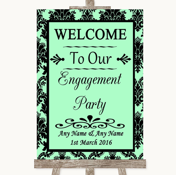 Mint Green Damask Welcome To Our Engagement Party Customised Wedding Sign
