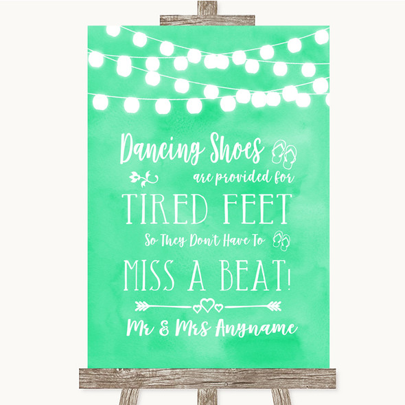 Mint Green Watercolour Lights Dancing Shoes Flip-Flop Tired Feet Wedding Sign