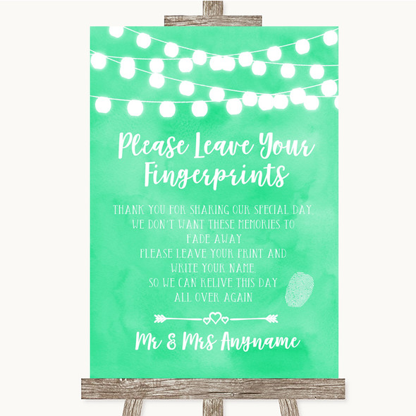 Mint Green Watercolour Lights Fingerprint Guestbook Customised Wedding Sign