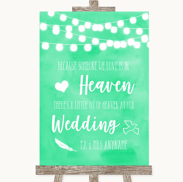 Mint Green Watercolour Lights Heaven Loved Ones Customised Wedding Sign