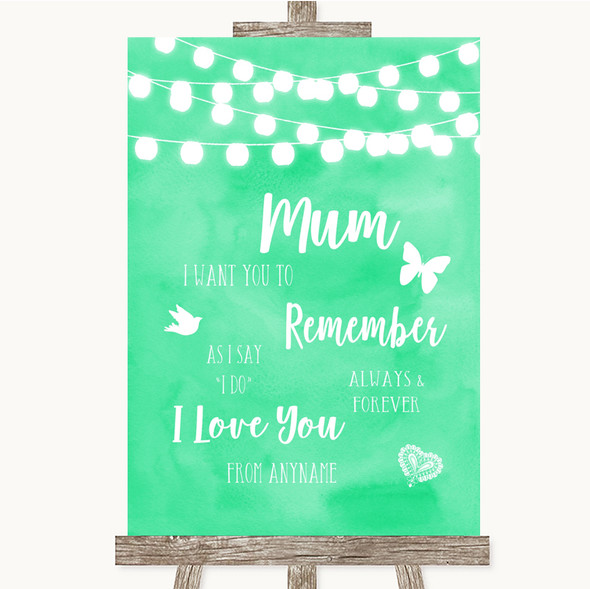 Mint Green Watercolour Lights I Love You Message For Mum Wedding Sign