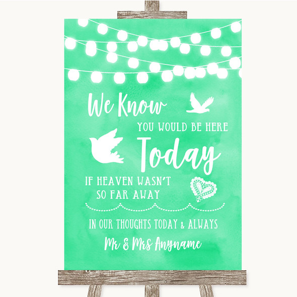 Mint Green Watercolour Lights Loved Ones In Heaven Customised Wedding Sign