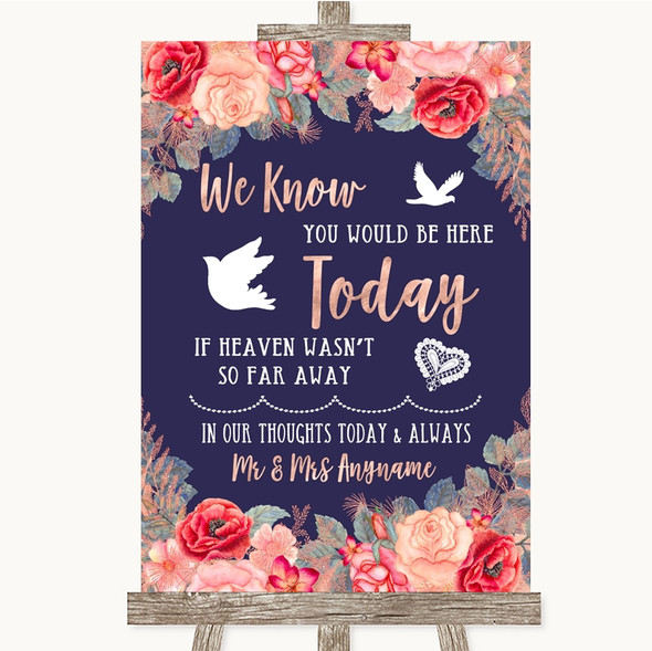 Navy Blue Blush Rose Gold Loved Ones In Heaven Customised Wedding Sign