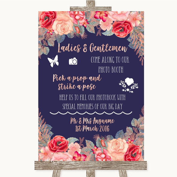 Navy Blue Blush Rose Gold Pick A Prop Photobooth Customised Wedding Sign