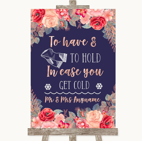 Navy Blue Blush Rose Gold Wedding Blanket Scarf Customised Wedding Sign