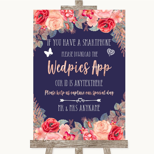 Navy Blue Blush Rose Gold Wedpics App Photos Customised Wedding Sign