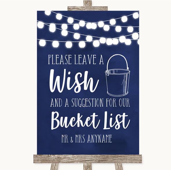 Navy Blue Watercolour Lights Bucket List Customised Wedding Sign