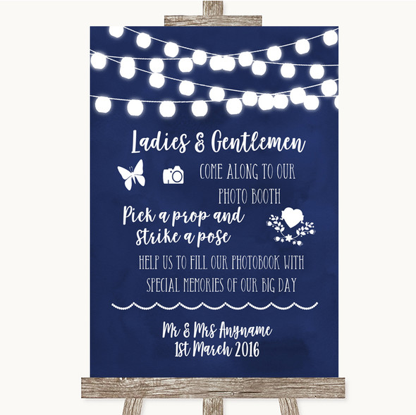 Navy Blue Watercolour Lights Pick A Prop Photobooth Customised Wedding Sign