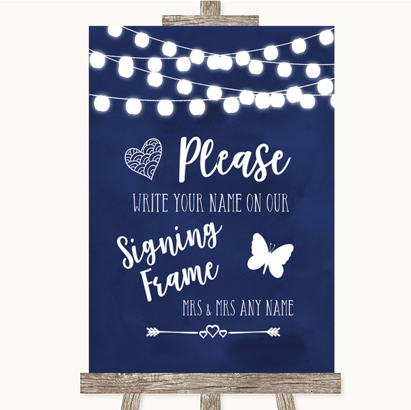 Navy Blue Watercolour Lights Signing Frame Guestbook Customised Wedding Sign