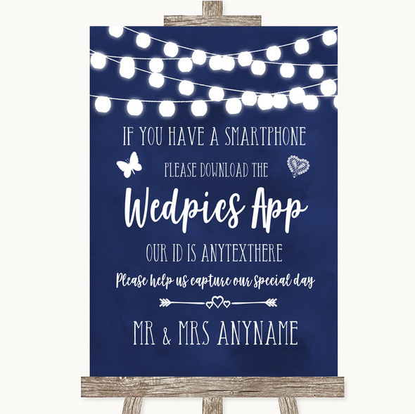 Navy Blue Watercolour Lights Wedpics App Photos Customised Wedding Sign