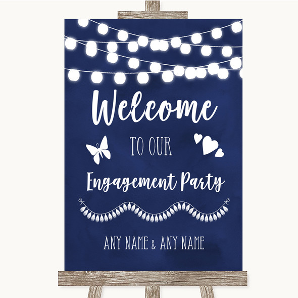 Navy Blue Watercolour Lights Welcome To Our Engagement Party Wedding Sign
