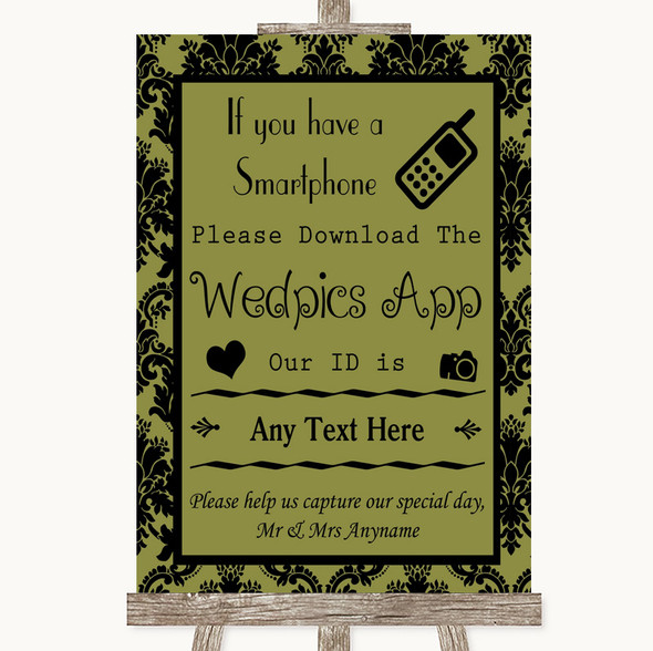 Olive Green Damask Wedpics App Photos Customised Wedding Sign