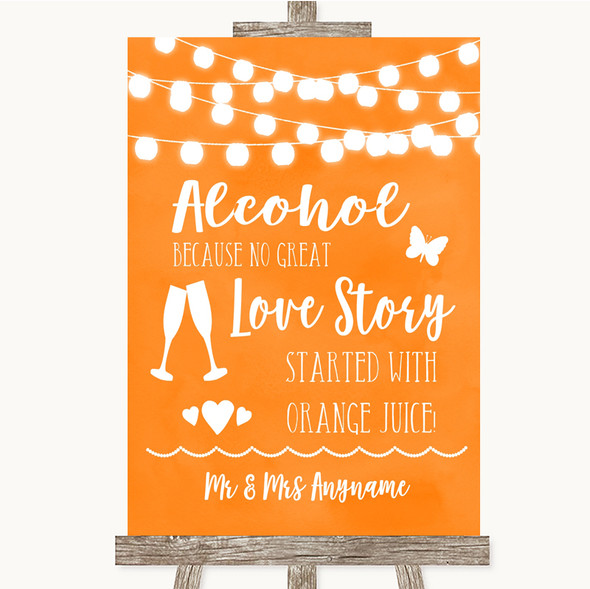 Orange Watercolour Lights Alcohol Bar Love Story Customised Wedding Sign