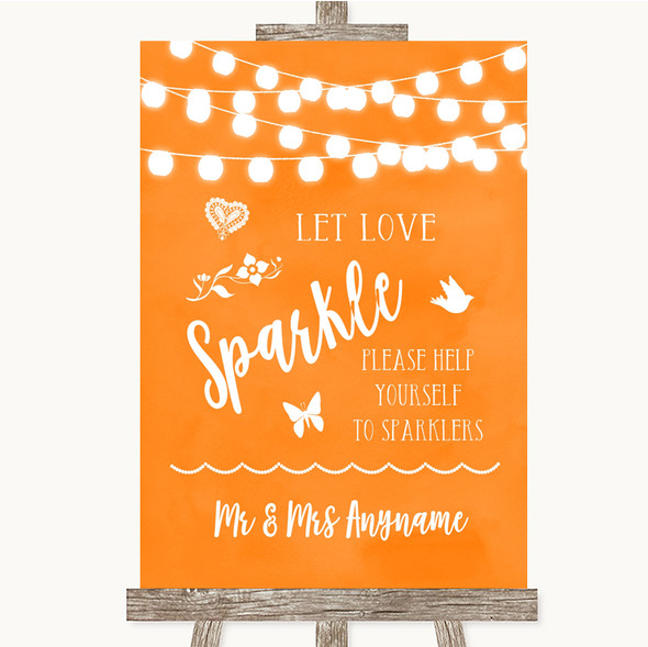 Orange Watercolour Lights Let Love Sparkle Sparkler Send Off Wedding Sign