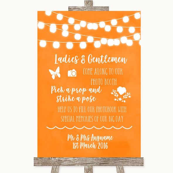 Orange Watercolour Lights Pick A Prop Photobooth Customised Wedding Sign