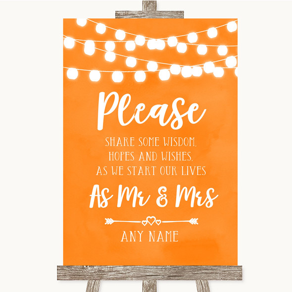 Orange Watercolour Lights Share Your Wishes Customised Wedding Sign