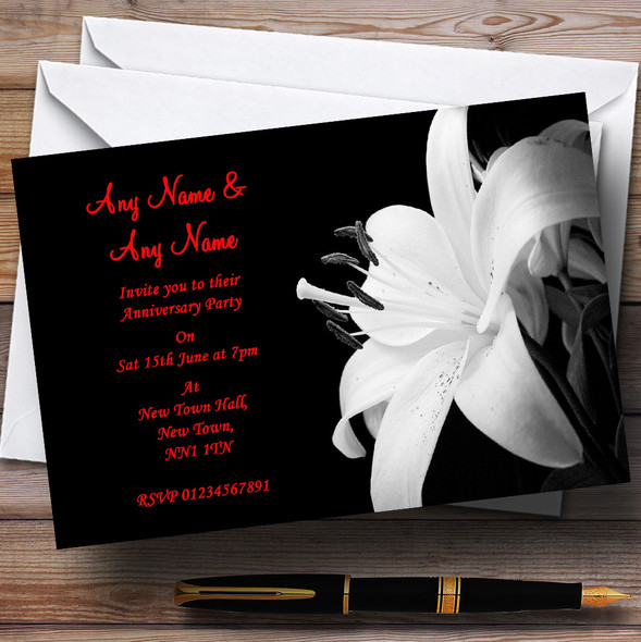 Stunning Lily Flower Black White Red Wedding Anniversary Party Customised Invitations