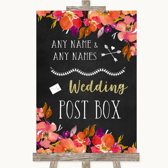 Pink Coral Orange & Purple Card Post Box Customised Wedding Sign