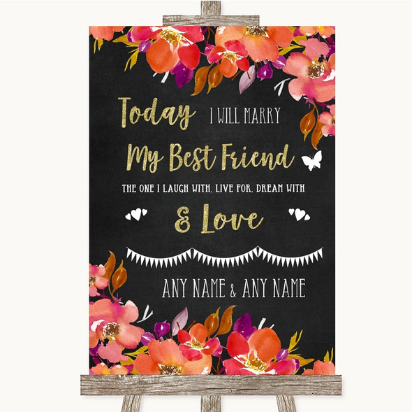 Pink Coral Orange & Purple Today I Marry My Best Friend Wedding Sign