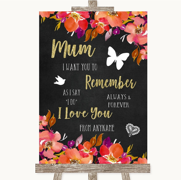 Pink Coral Orange & Purple I Love You Message For Mum Customised Wedding Sign