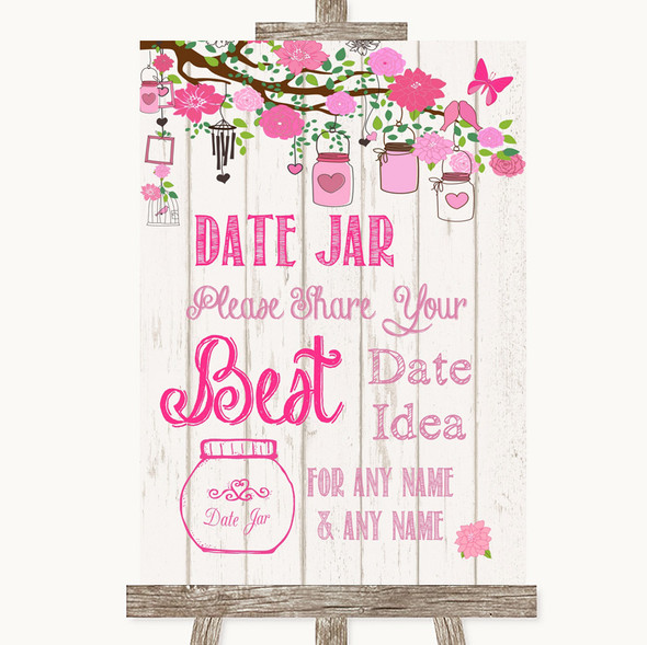 Pink Rustic Wood Date Jar Guestbook Customised Wedding Sign