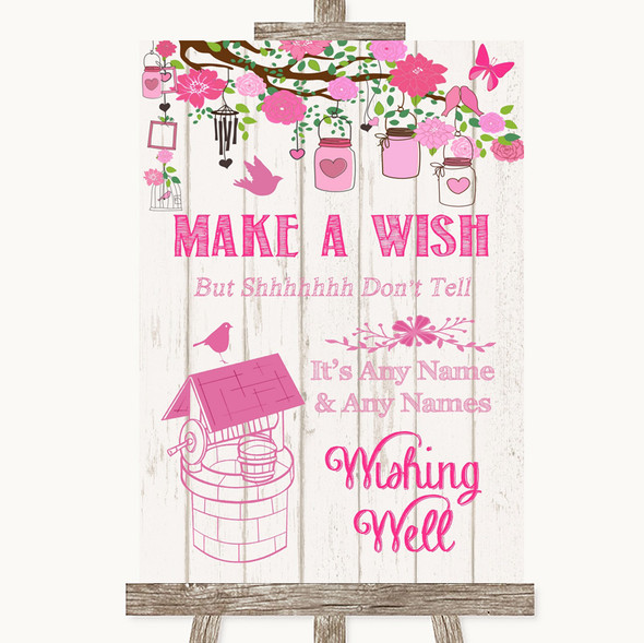 Pink Rustic Wood Wishing Well Message Customised Wedding Sign