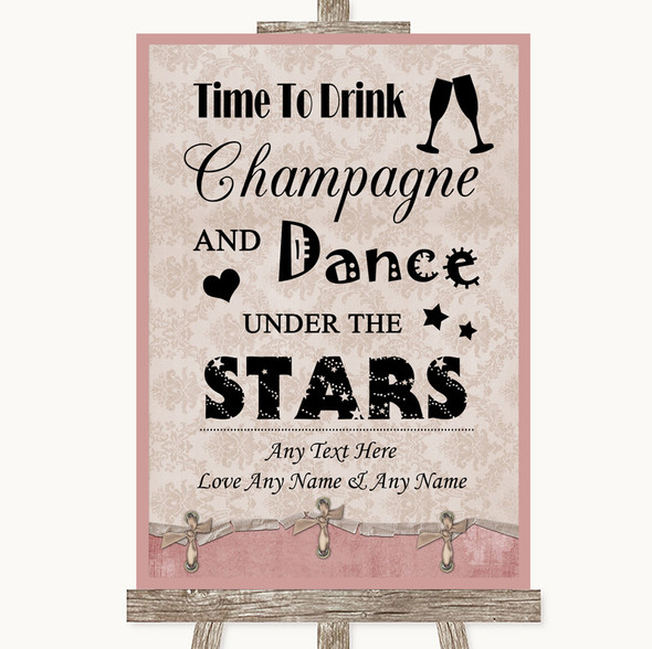 Pink Shabby Chic Drink Champagne Dance Stars Customised Wedding Sign