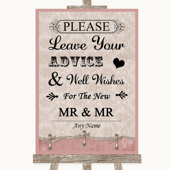 Pink Shabby Chic Guestbook Advice & Wishes Gay Customised Wedding Sign